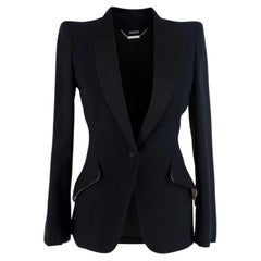 Alexander McQueen Black Wool-Blend Satin Lapel Tuxedo Jacket - US 0