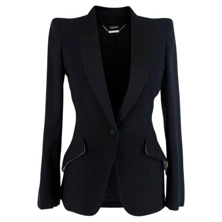 Alexander McQueen Black Wool-Blend Satin Lapel Tuxedo Jacket - US 0 For ...