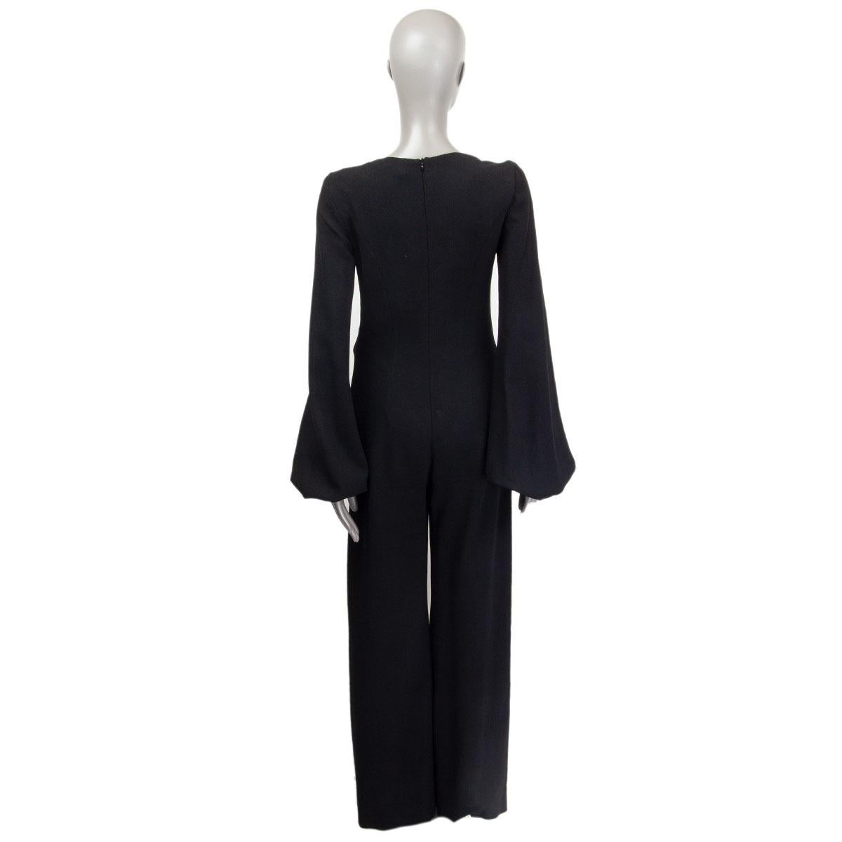 Black ALEXANDER MCQUEEN black wool blend WIDE LEG Jumpsuit Romper 44 L For Sale