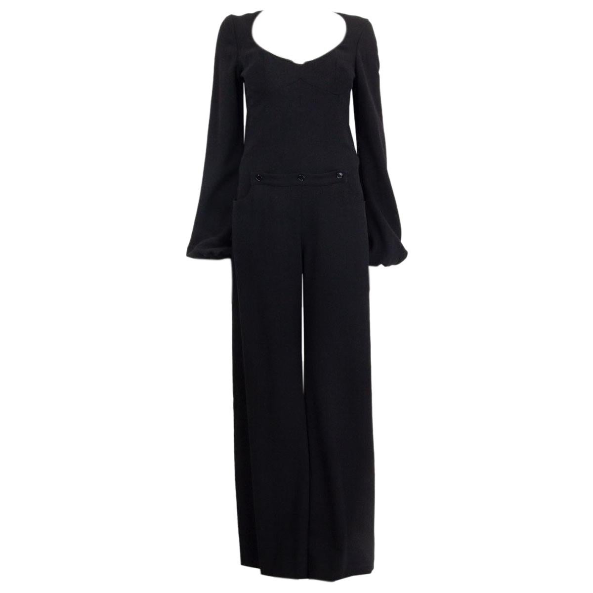 ALEXANDER MCQUEEN black wool blend WIDE LEG Jumpsuit Romper 44 L