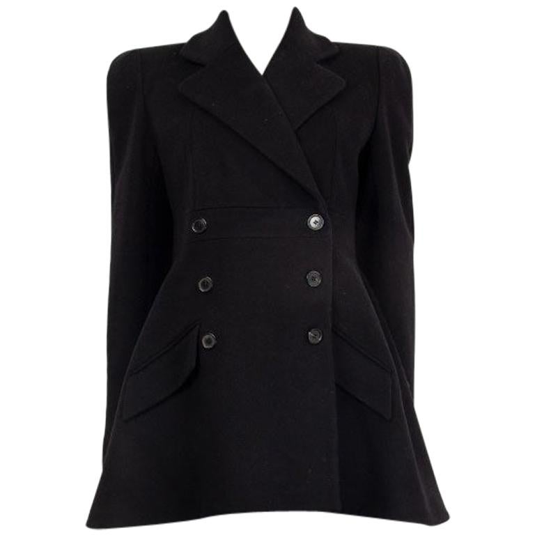 ALEXANDER MCQUEEN black wool cashmere DOUBLE BREASTED Coat Jacket 44 L