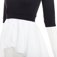 ALEXANDER MCQUEEN black wool cashmere sweater white cotton peplum top XXS