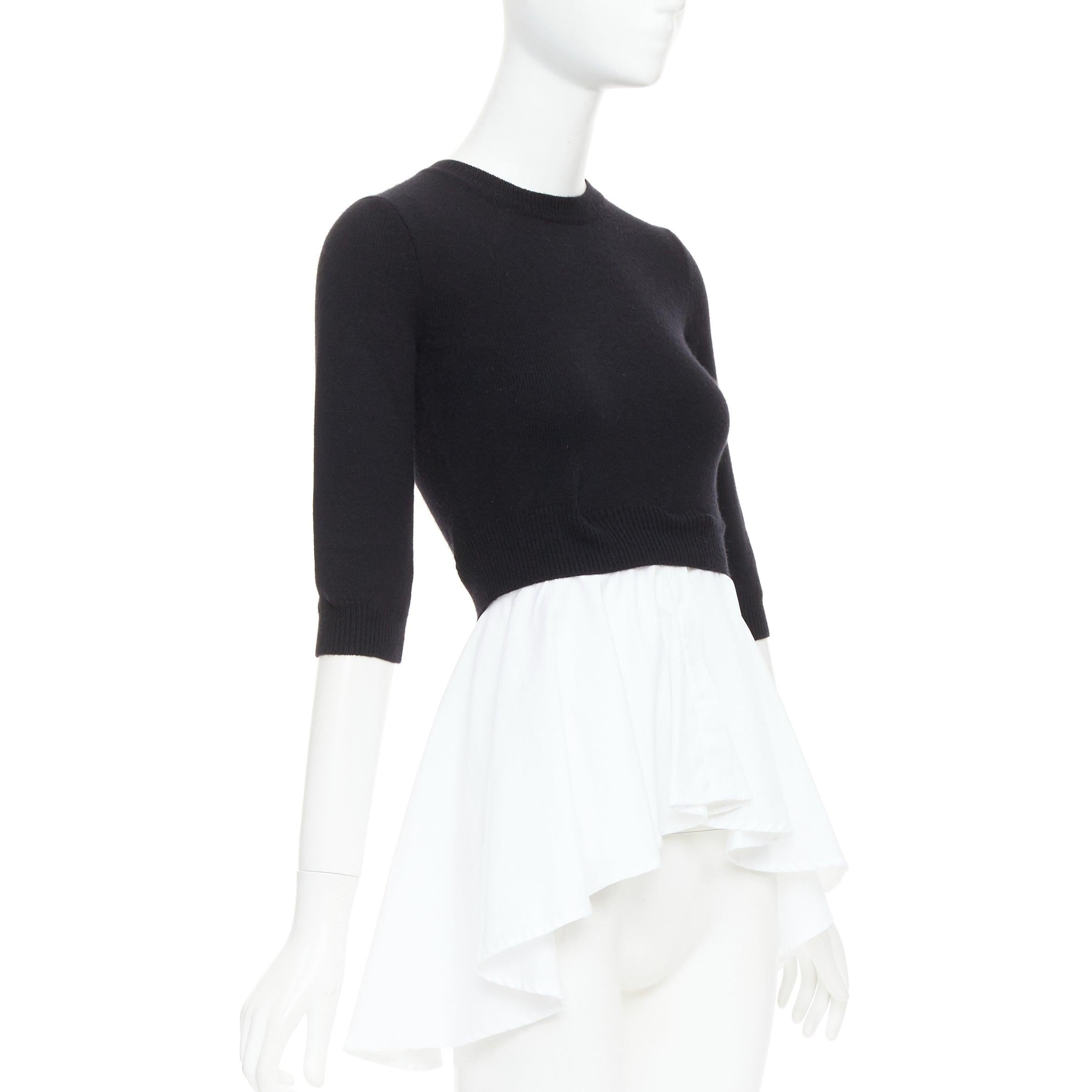 Nero Alexander McQueen maglione nero in lana e cachemire, top peplo in cotone bianco XXS in vendita