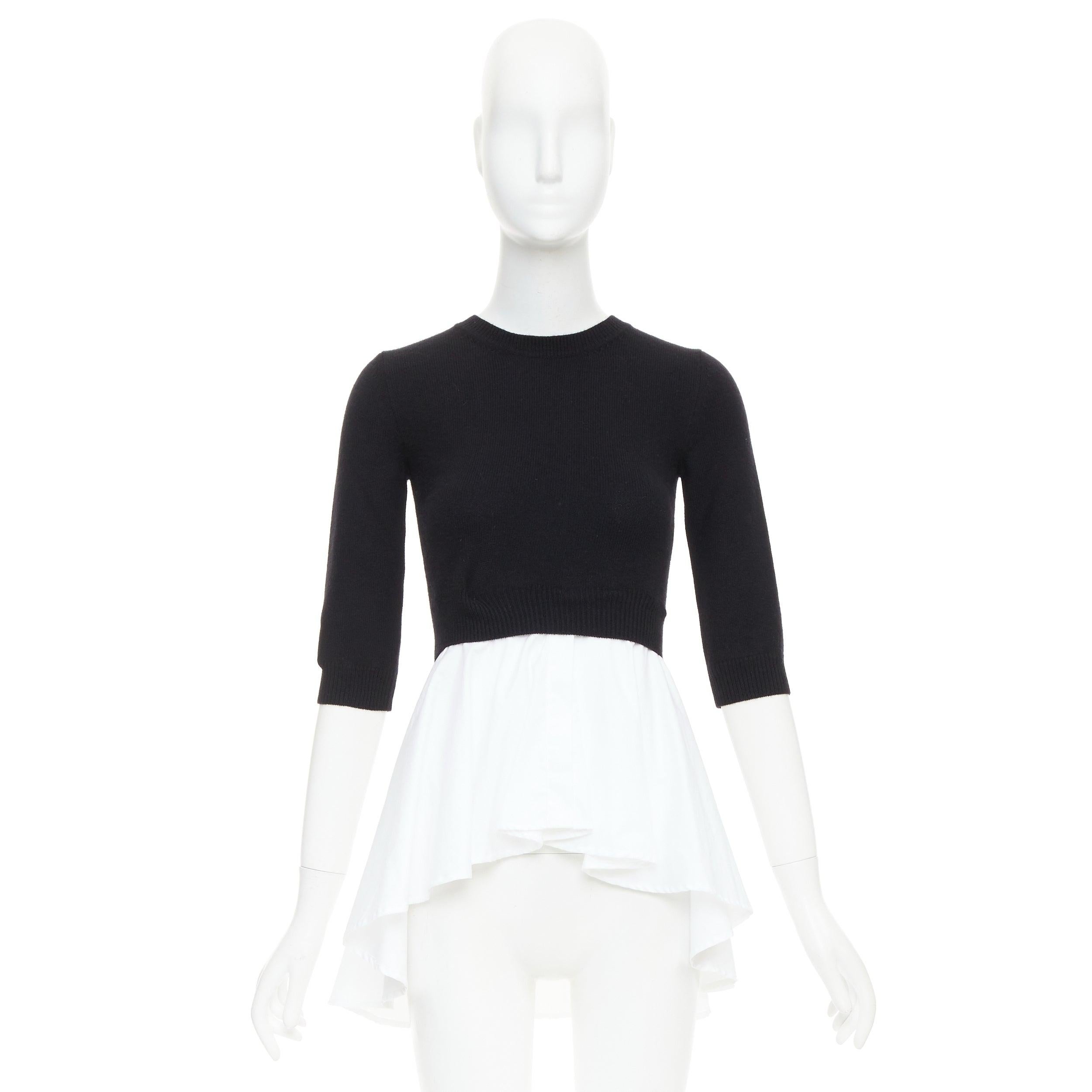 Alexander McQueen maglione nero in lana e cachemire, top peplo in cotone bianco XXS in vendita 4