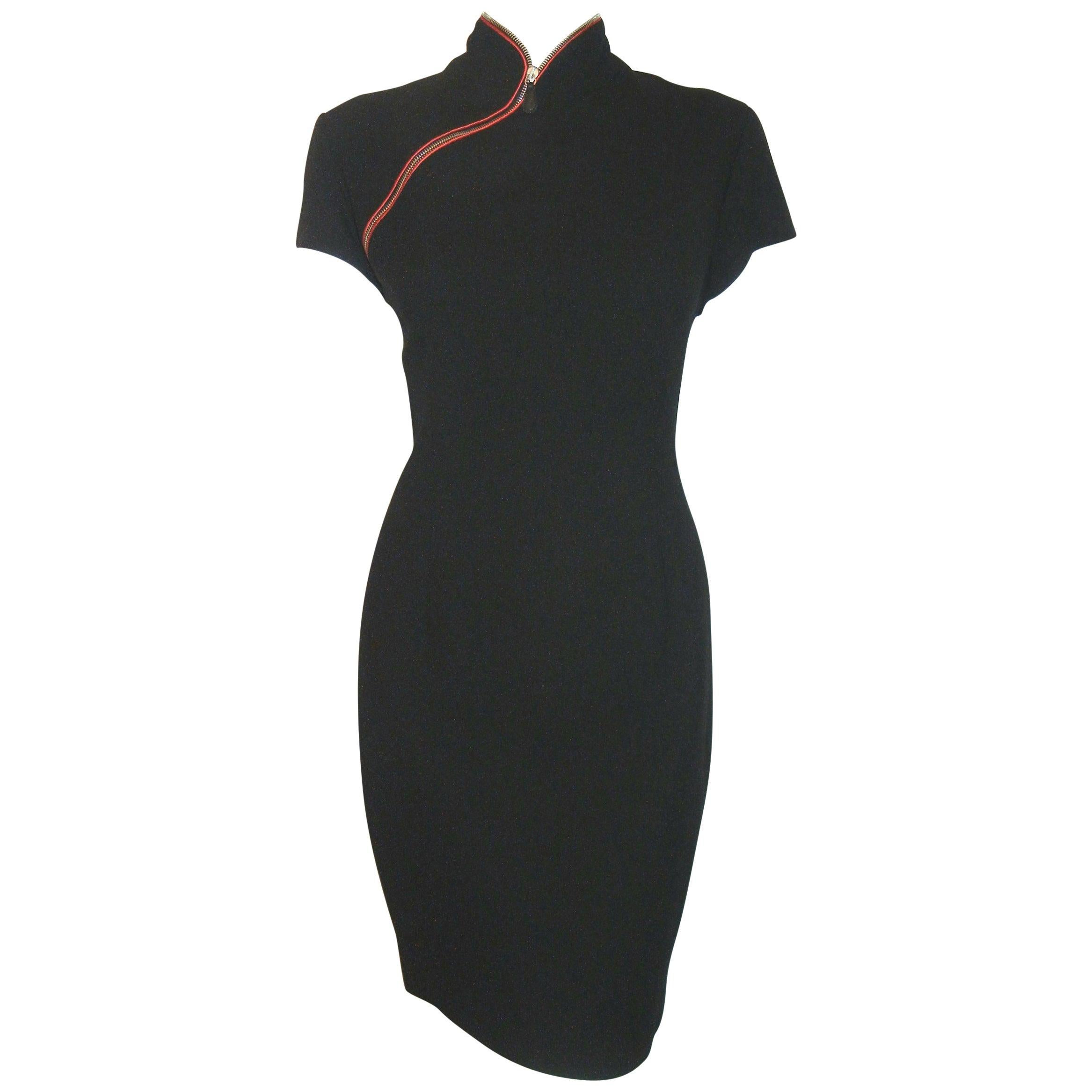 Alexander McQueen Black Wool Dress With Zippered Mandarin Collar 46 EU For Sale