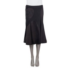 ALEXANDER MCQUEEN black wool FLORAL EMBROIDERED FLARED Skirt 40 S