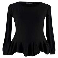 Alexander McQueen Black Wool Knit Peplum Hem Top