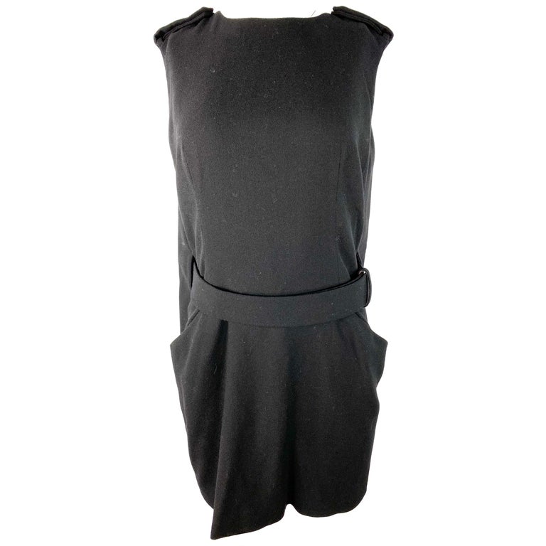 Alexander McQueen Black Wool Mini Cape Dress, Size 44 For Sale