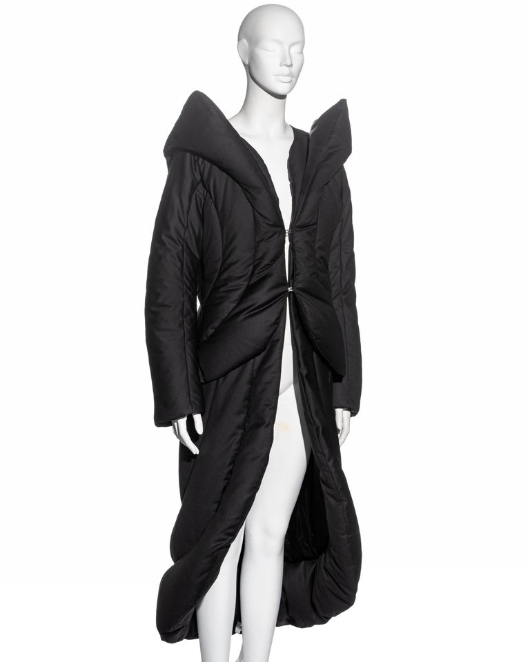 Alexander McQueen black wool quilted coat, fw 1999 For Sale at 