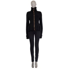 Alexander McQueen black wool RIB PEPLUM KNIT ZIP Jacket M