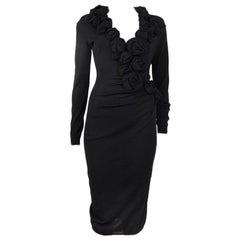 ALEXANDER MCQUEEN black wool ROSE EMBELLISHED KNIT Dress M