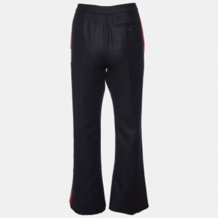 Noir Alexander McQueen Pantalon évasé à rayures latérales en laine noire M. en vente