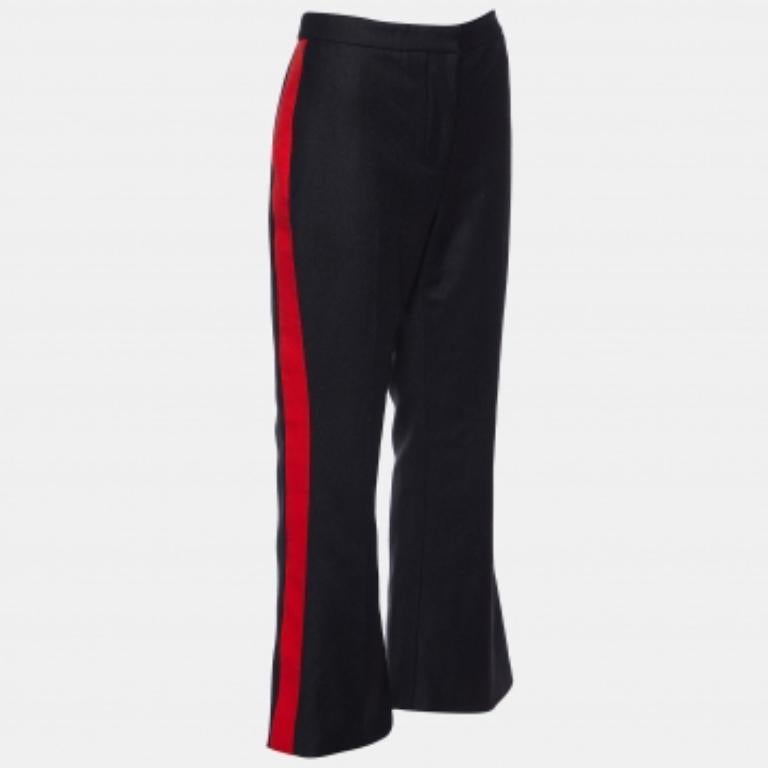Alexander McQueen Pantalon évasé à rayures latérales en laine noire M. en vente 2