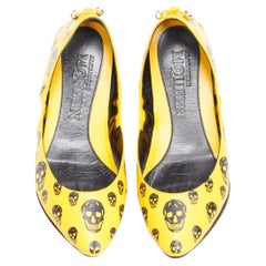 ALEXANDER MCQUEEN black yello Signature skull bow charm soft ballet flats EU37