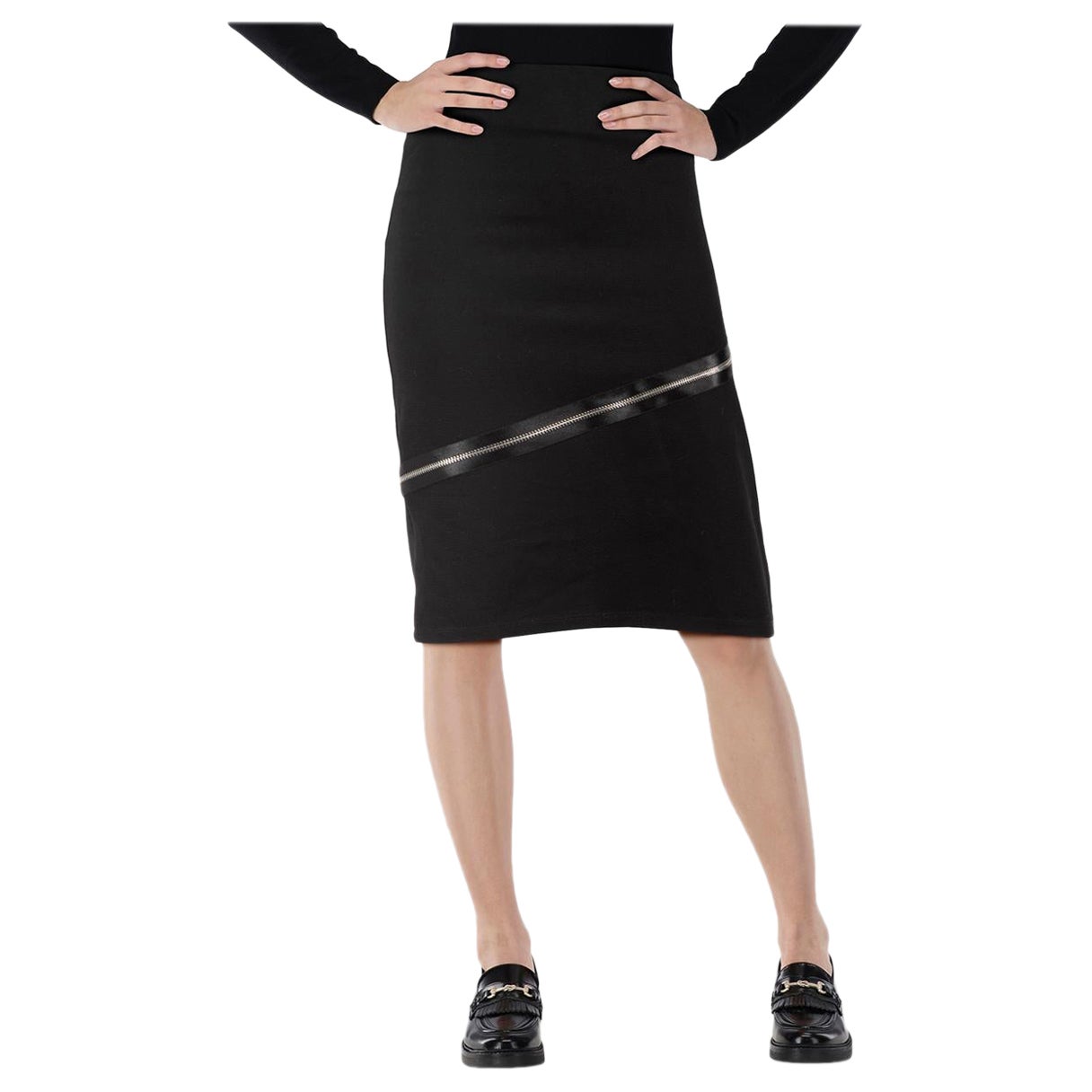 Alexander McQueen Black Zip Detail Midi Skirt Size S en vente