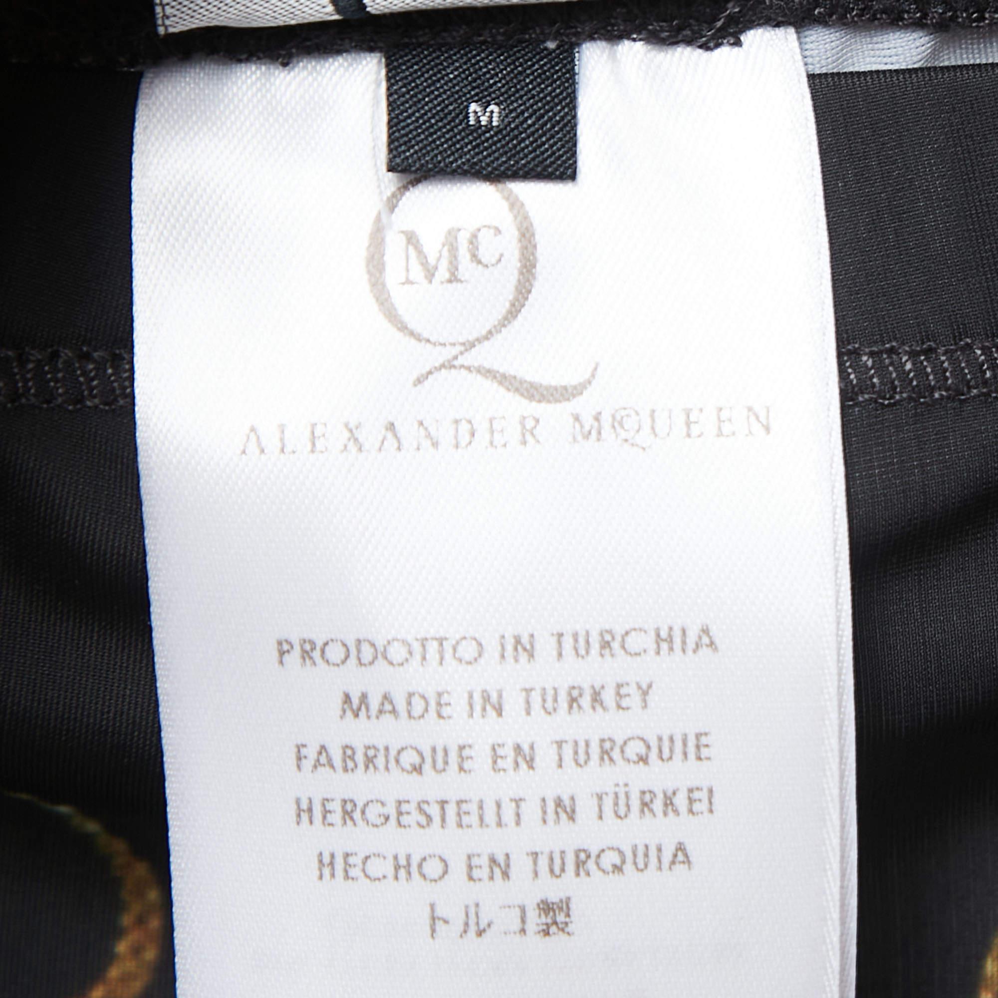 Alexander McQueen Black Zipper Print Jersey Leggings M For Sale 1
