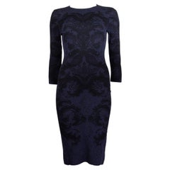 ALEXANDER MCQUEEN blue & black DAMASK KNIT Dress S