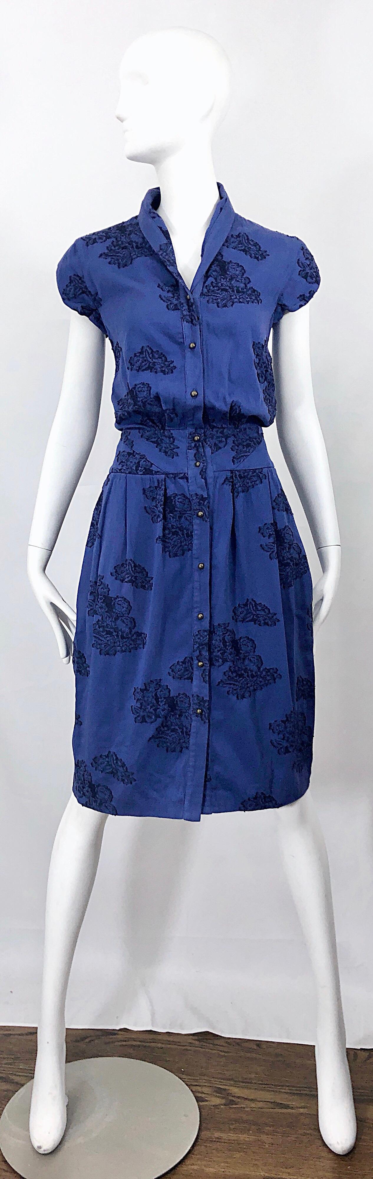Alexander McQueen Blue + Black Lace Print Size 40 1950s Style Bustle Dress 5