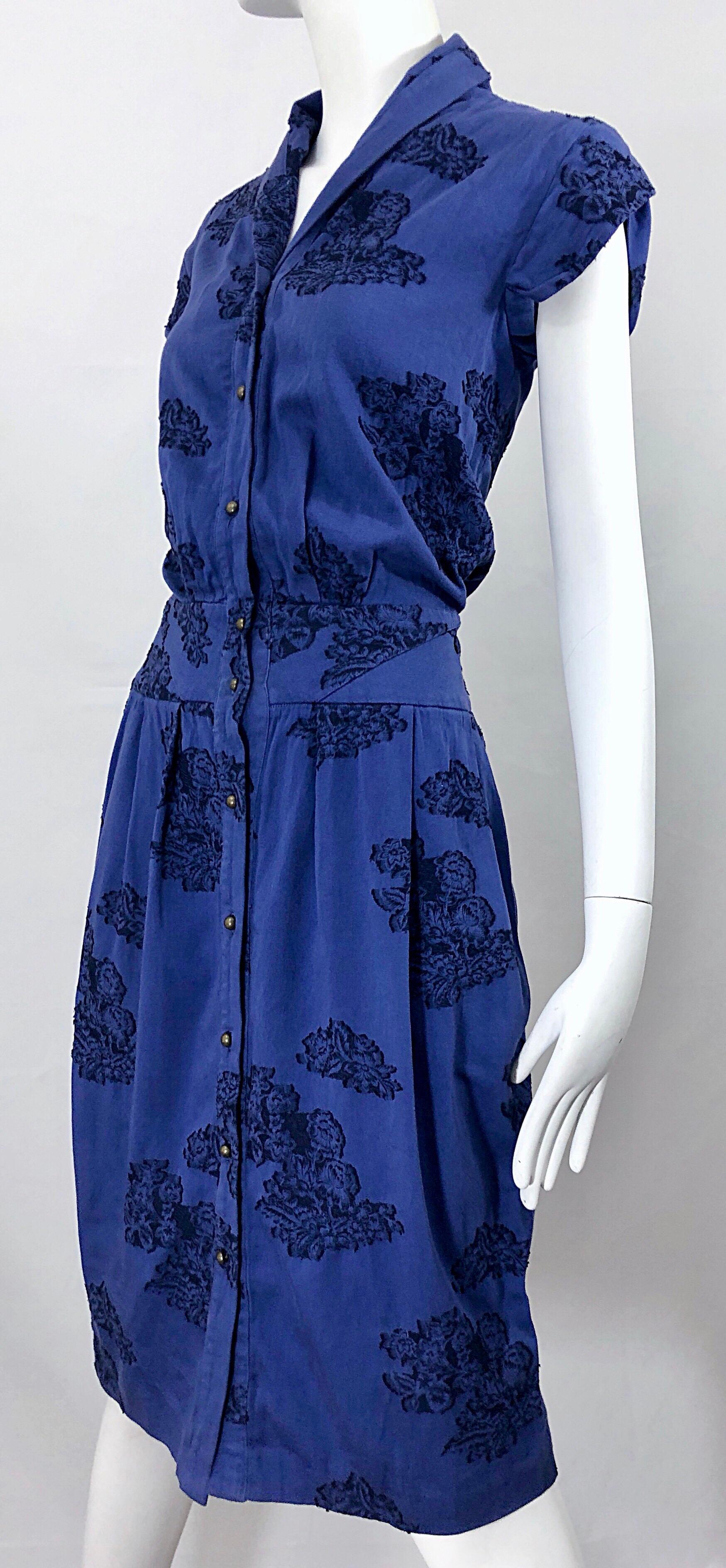Alexander McQueen Blue + Black Lace Print Size 40 1950s Style Bustle Dress 7