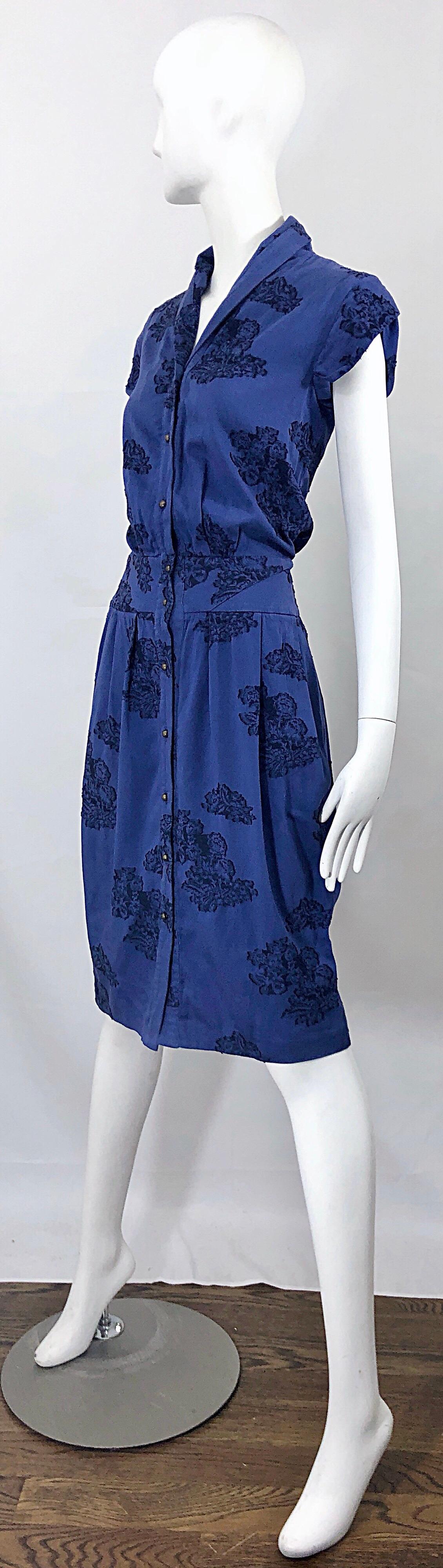 Alexander McQueen Blue + Black Lace Print Size 40 1950s Style Bustle Dress 8