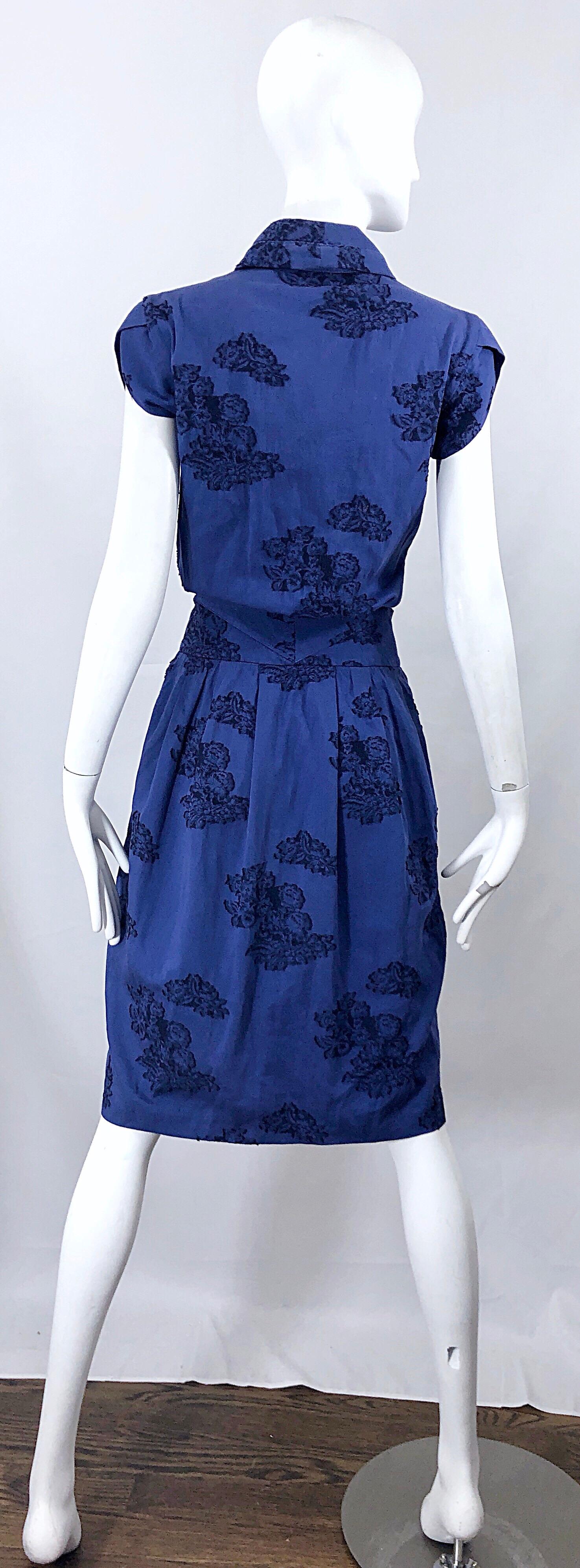 Alexander McQueen Blue + Black Lace Print Size 40 1950s Style Bustle Dress 9