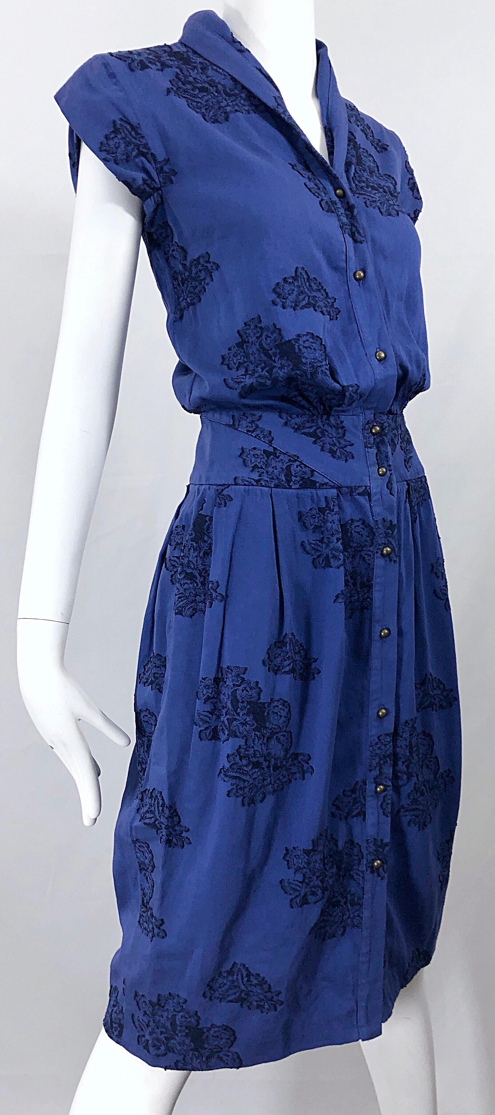 Alexander McQueen Blue + Black Lace Print Size 40 1950s Style Bustle Dress 10