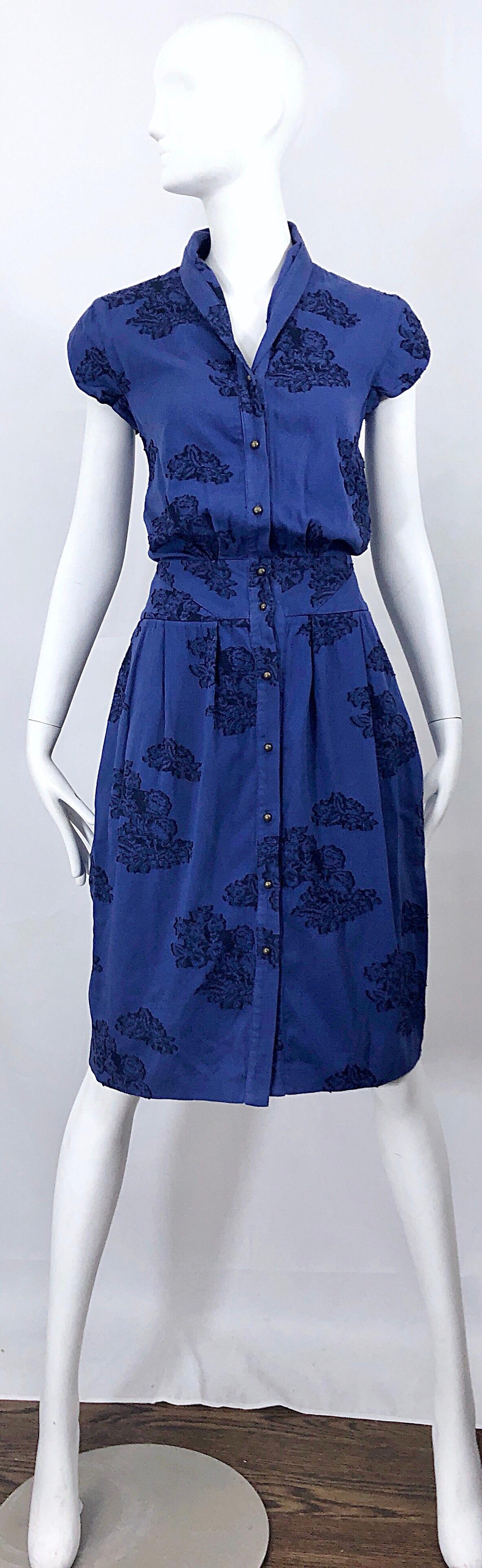 Alexander McQueen Blue + Black Lace Print Size 40 1950s Style Bustle Dress 11