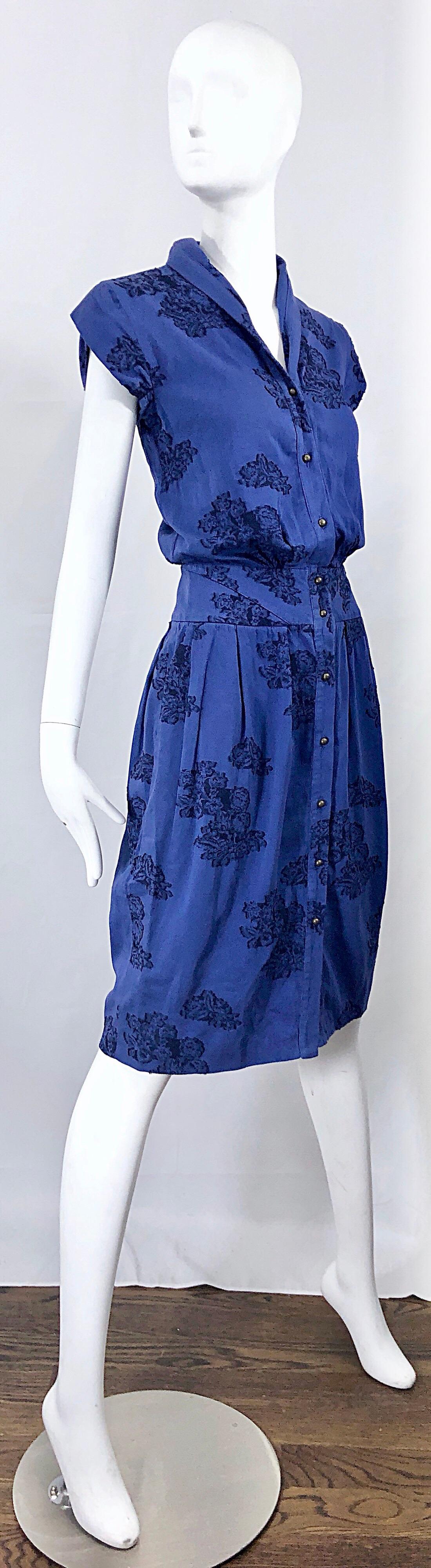 Alexander McQueen Blue + Black Lace Print Size 40 1950s Style Bustle Dress 1