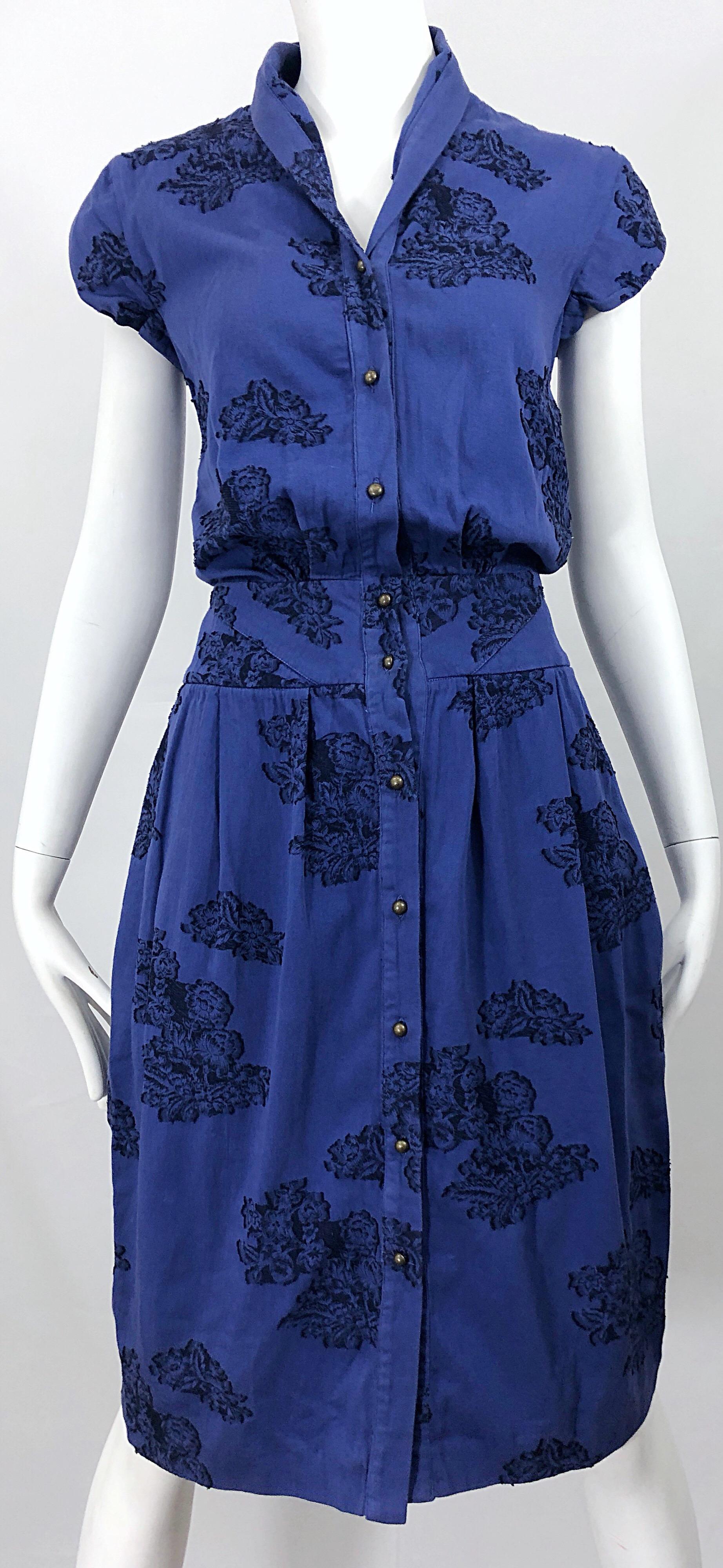 Alexander McQueen Blue + Black Lace Print Size 40 1950s Style Bustle Dress 4
