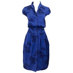 Alexander McQueen Blue + Black Lace Print Size 40 1950s Style Bustle Dress