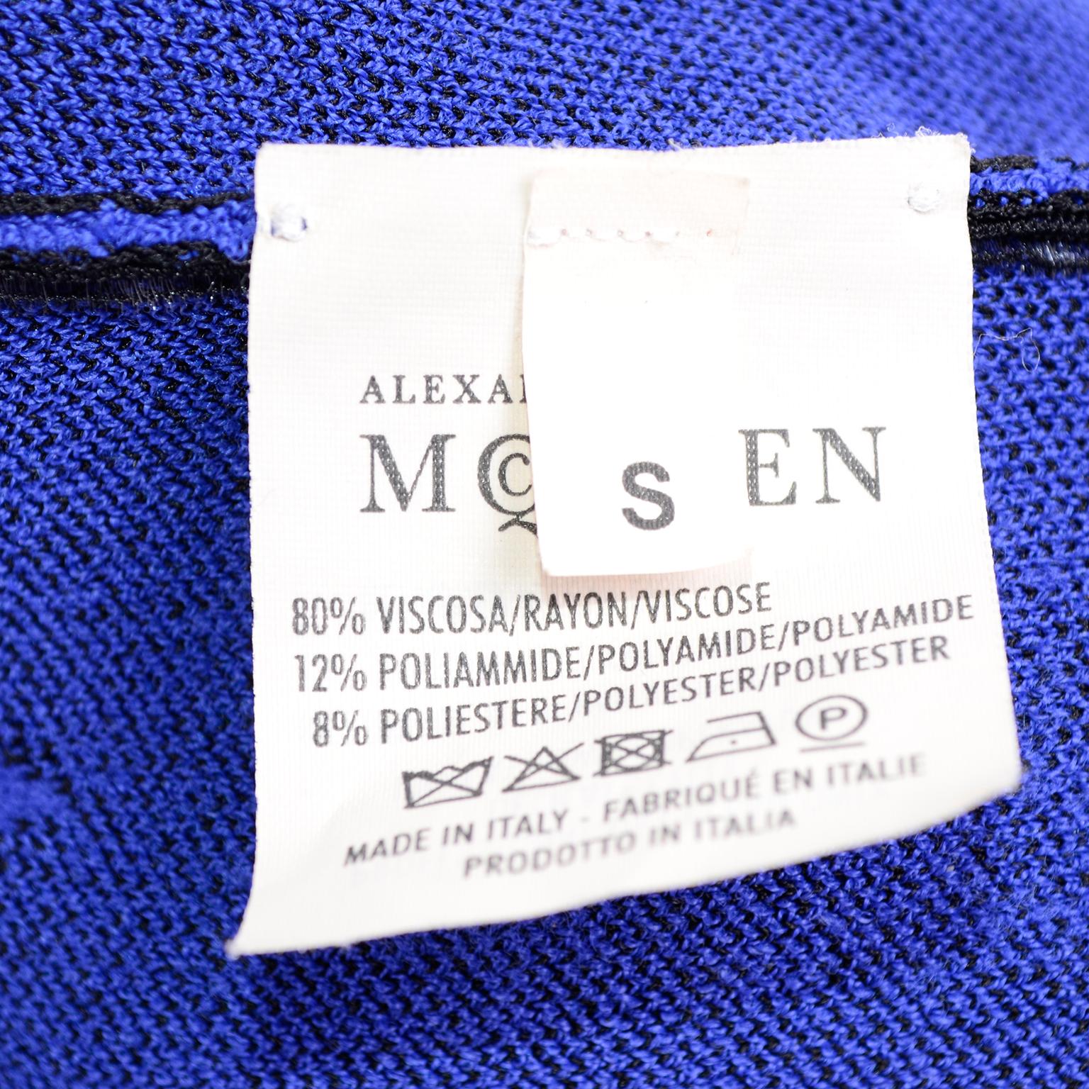 Alexander McQueen Blue & Black Spine Print Intarsia Knit Bodycon Sheath Dress 2