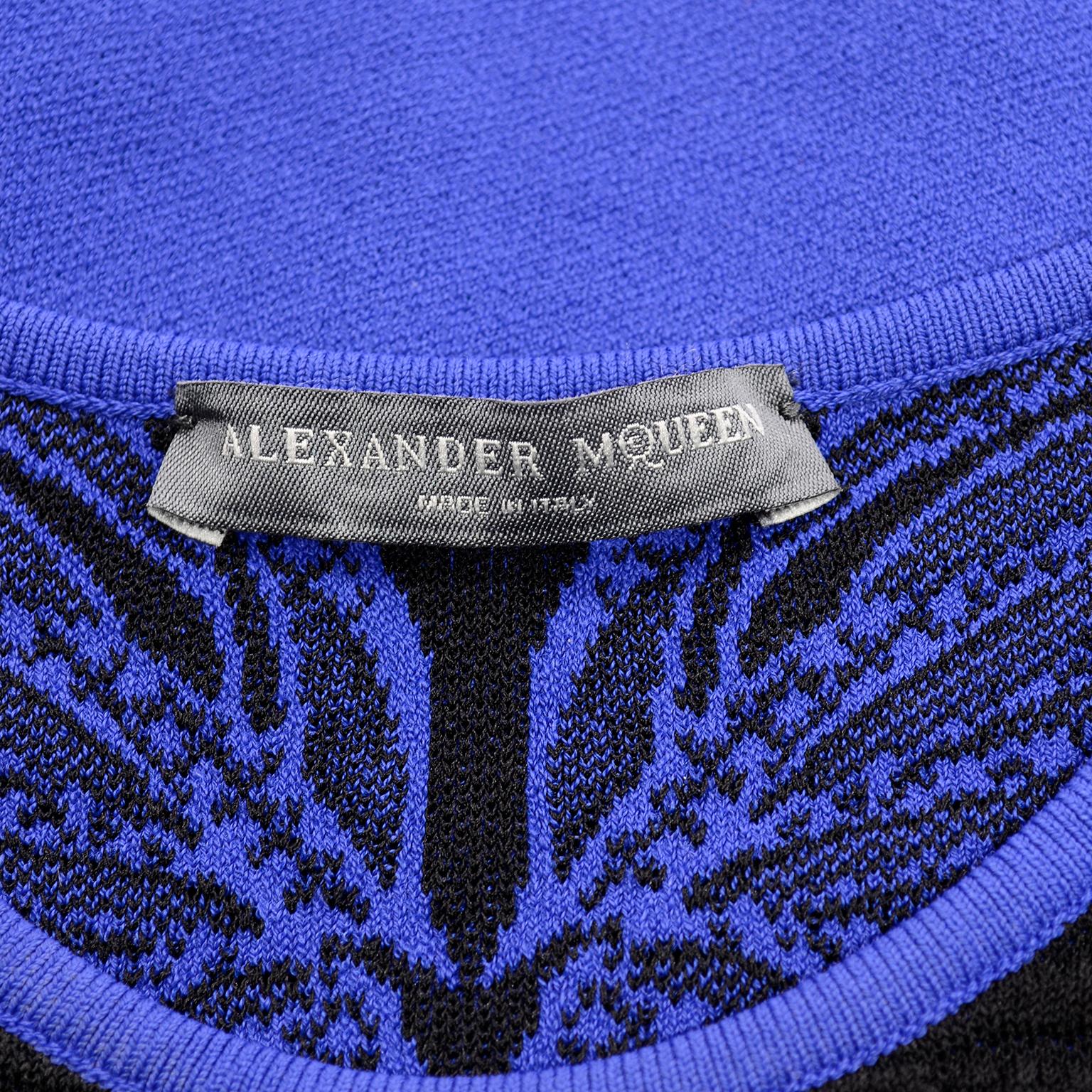 Alexander McQueen Blue & Black Spine Print Intarsia Knit Bodycon Sheath Dress 3