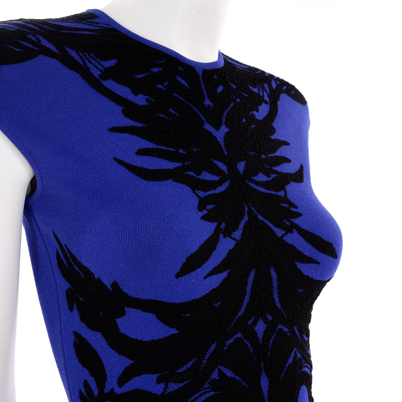 Alexander McQueen Blue & Black Spine Print Intarsia Knit Bodycon Sheath Dress In Excellent Condition In Portland, OR
