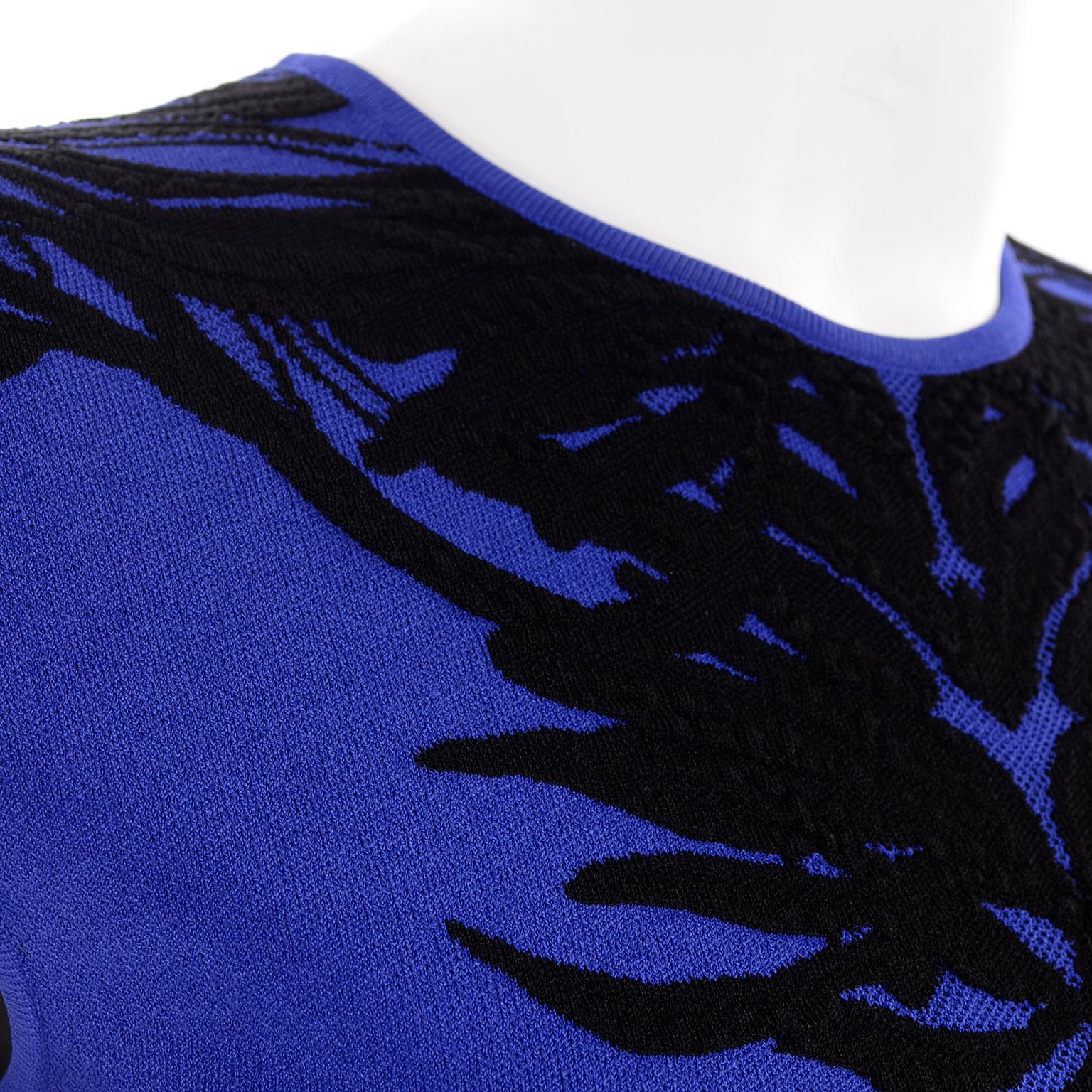 Women's or Men's Alexander McQueen Blue & Black Spine Print Intarsia Knit Bodycon Sheath Dress