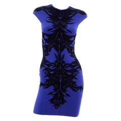 Alexander McQueen Blue & Black Spine Print Intarsia Knit Bodycon Sheath Dress