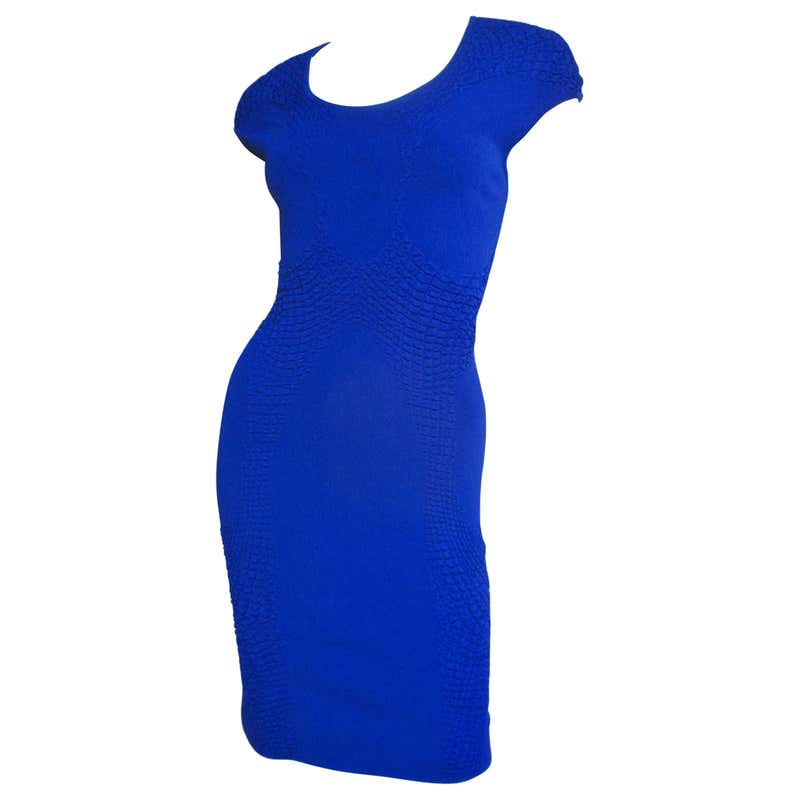 Alexander McQueen Blue Bodycon Dress For Sale at 1stDibs