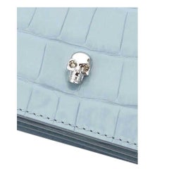 Alexander McQueen Blue Croc-embossed Leather Skull Bag