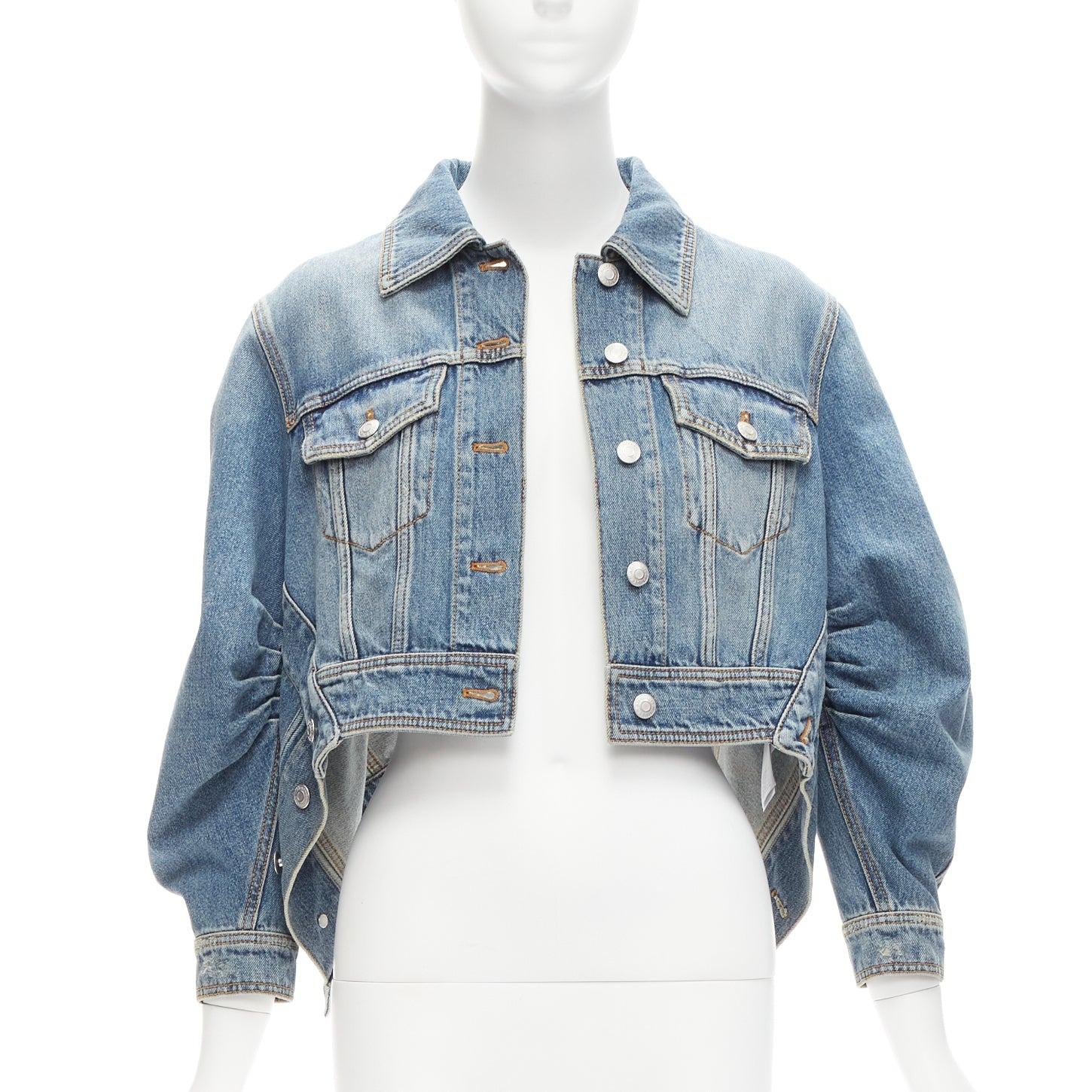 ALEXANDER MCQUEEN blue denim deconstructed puff sleeves cropped jacket IT38 XS
Reference: NKLL/A00014
Brand: Alexander McQueen
Designer: Sarah Burton
Material: Denim
Color: Blue
Pattern: Solid
Closure: Button
Extra Details: Deconstructed panelled