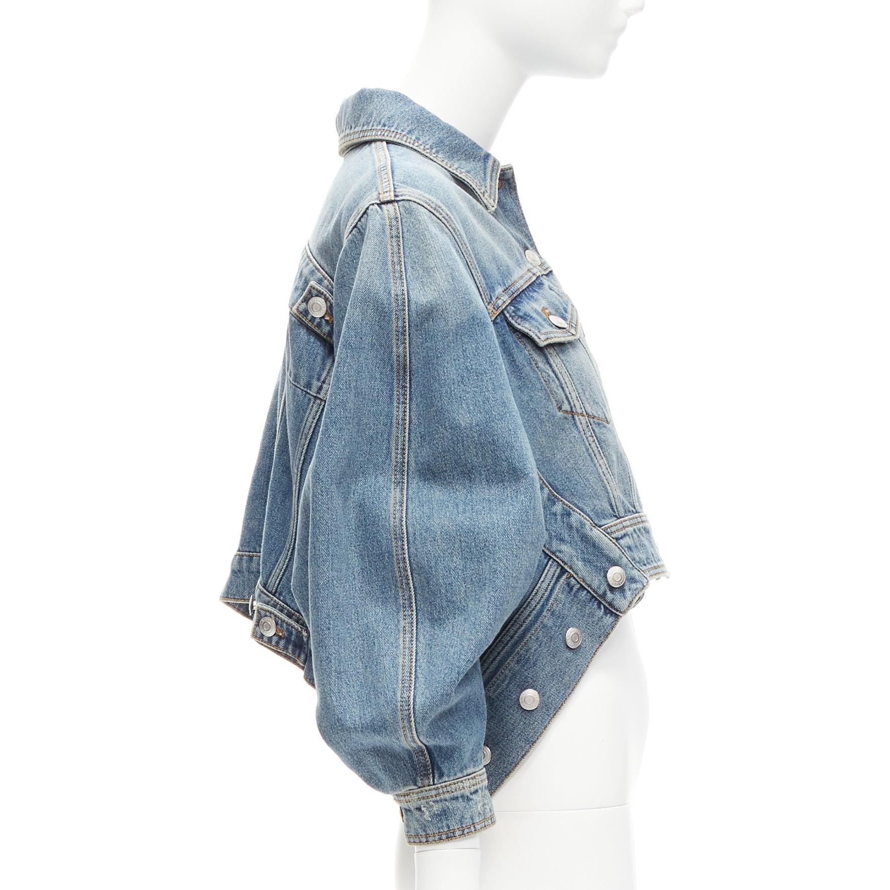 ALEXANDER MCQUEEN blue denim deconstructed puff sleeves cropped jacket IT38 XS In Excellent Condition In Hong Kong, NT