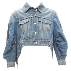 ALEXANDER MCQUEEN blue denim deconstructed puff sleeves cropped jacket IT38 XS