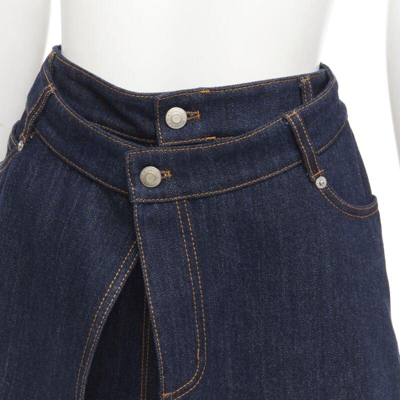 ALEXANDER MCQUEEN blue denim double waistband logo patch layered shorts 24