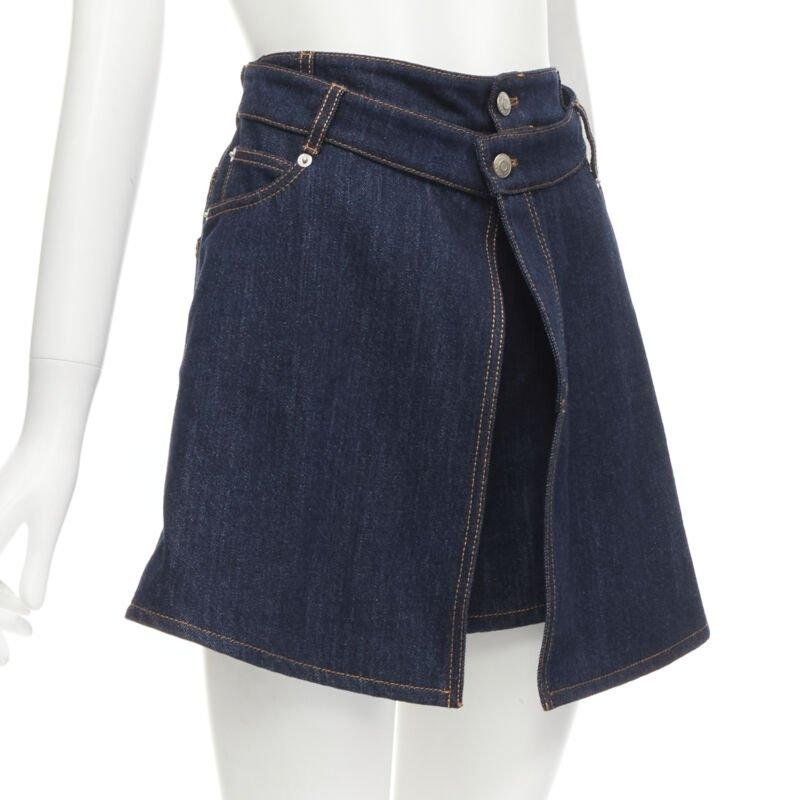 Black ALEXANDER MCQUEEN blue denim double waistband logo patch layered shorts 24
