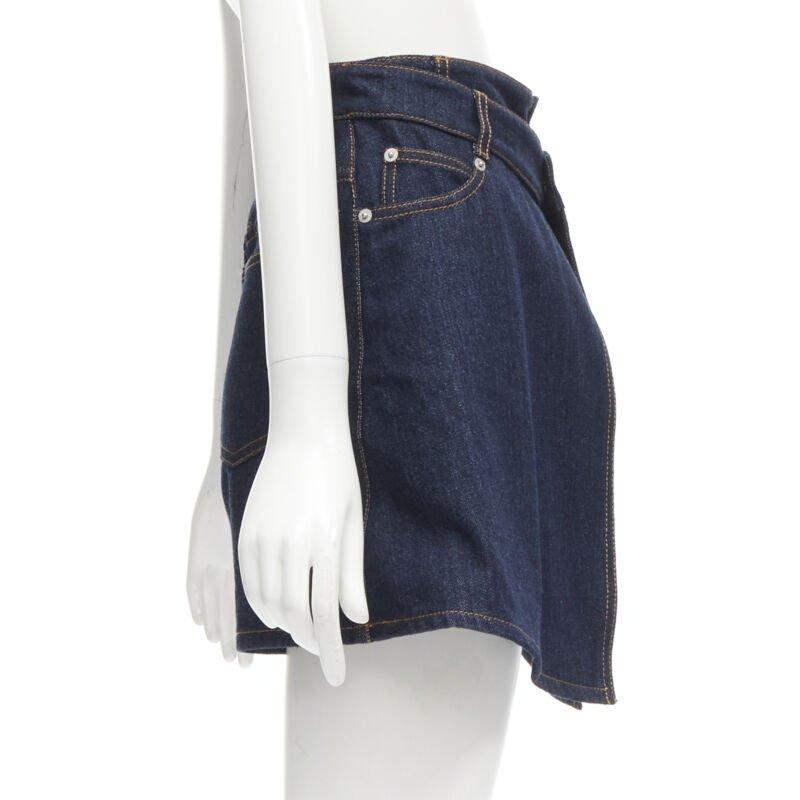ALEXANDER MCQUEEN blue denim double waistband logo patch layered shorts 24