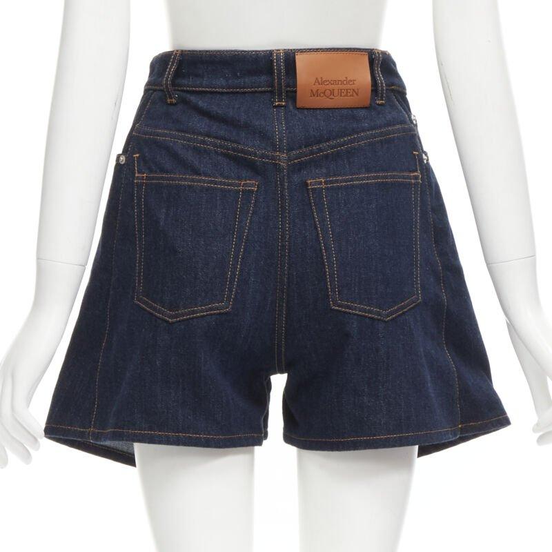Women's ALEXANDER MCQUEEN blue denim double waistband logo patch layered shorts 24