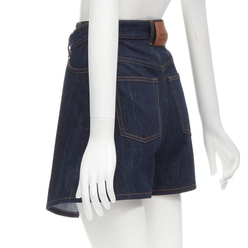 ALEXANDER MCQUEEN blue denim double waistband logo patch layered shorts 24