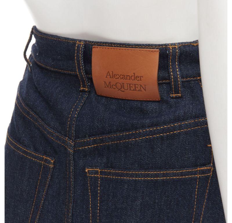 ALEXANDER MCQUEEN blue denim double waistband logo patch layered shorts 24