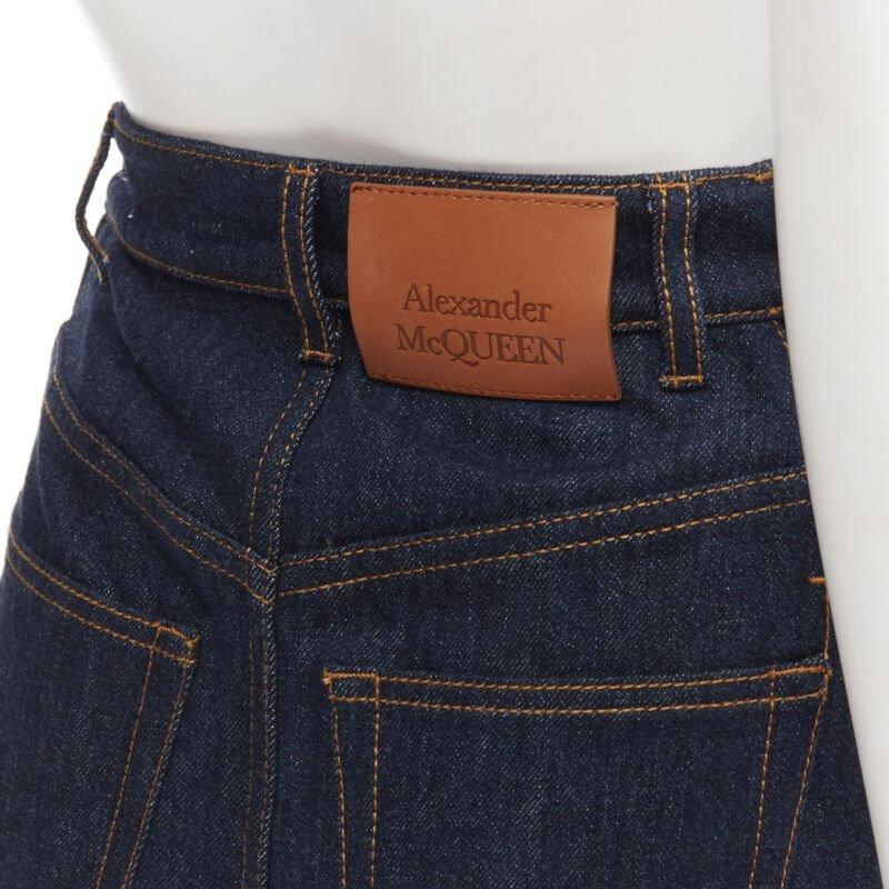 ALEXANDER MCQUEEN blue denim double waistband logo patch layered shorts 24