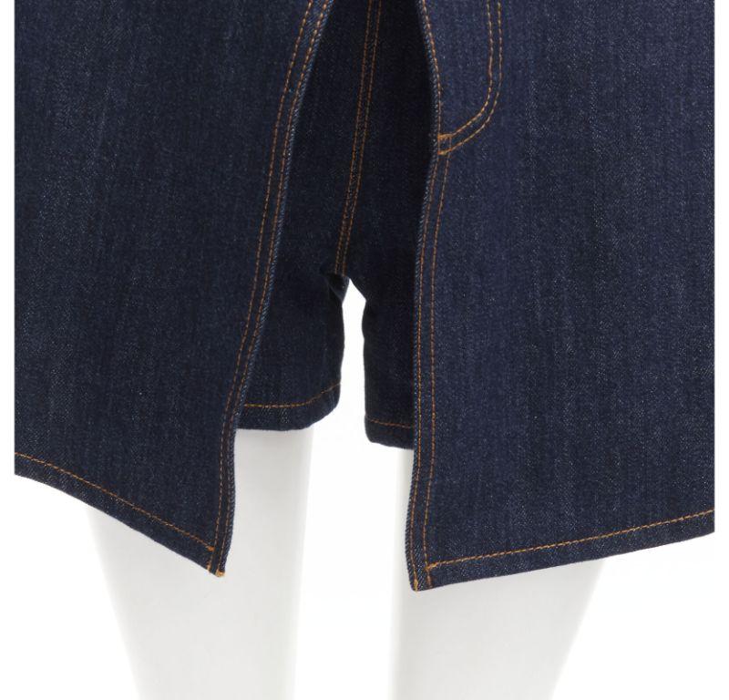 ALEXANDER MCQUEEN blue denim double waistband logo patch layered shorts 24