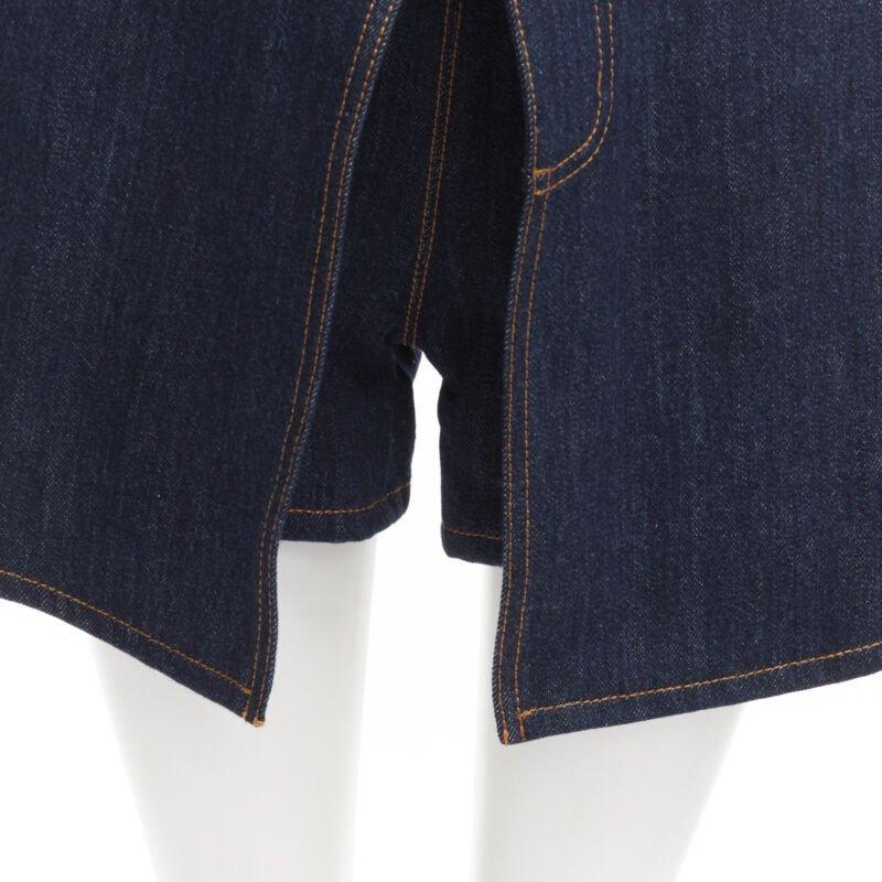 ALEXANDER MCQUEEN blue denim double waistband logo patch layered shorts 24