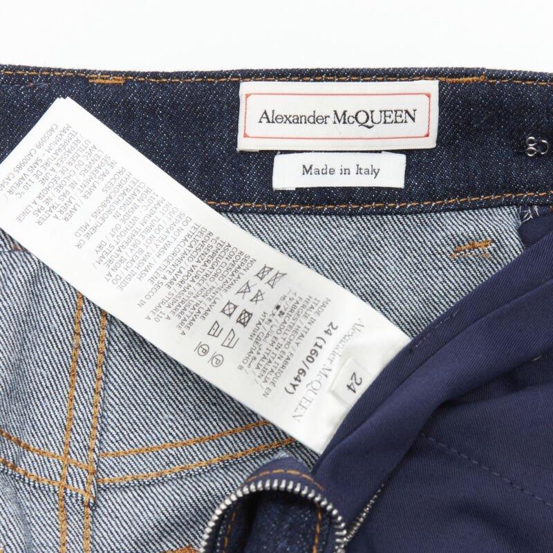 ALEXANDER MCQUEEN blue denim double waistband logo patch layered shorts 24